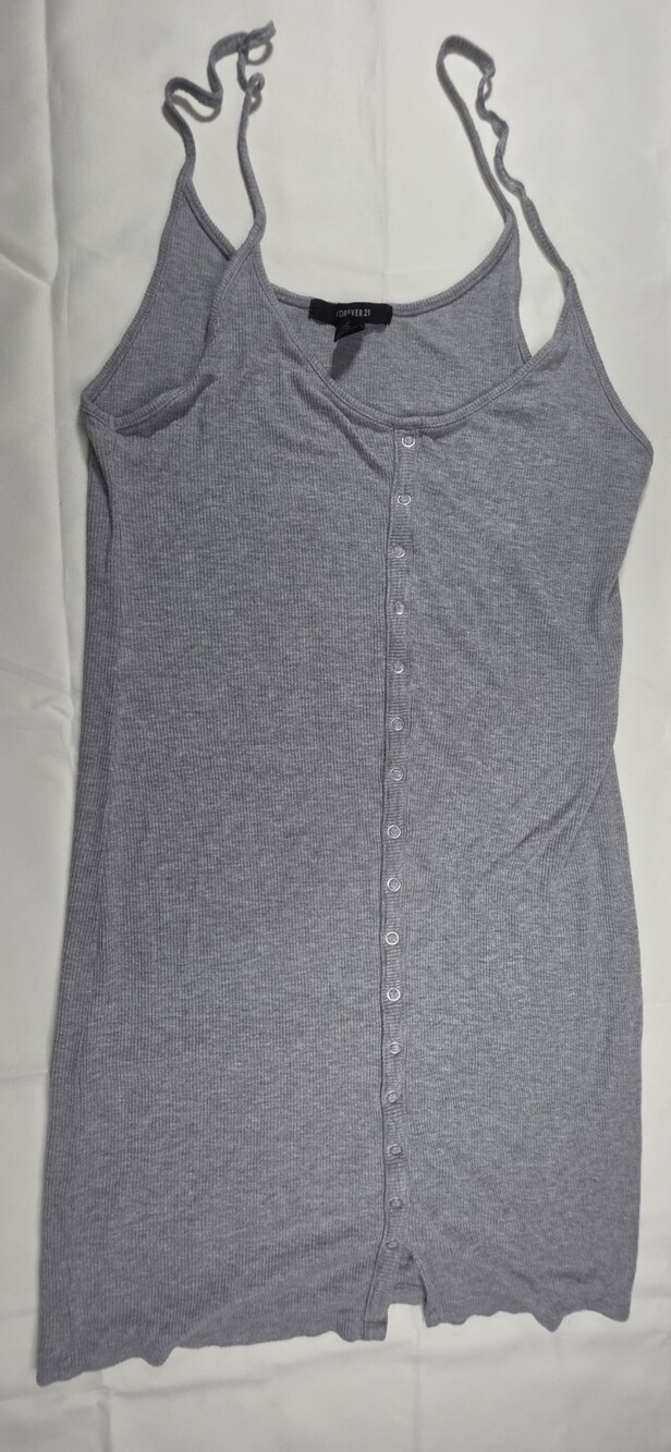 Forever 21 Grey Ribbed Buttom Up Cami Dress Women's Size Small Sku 0289